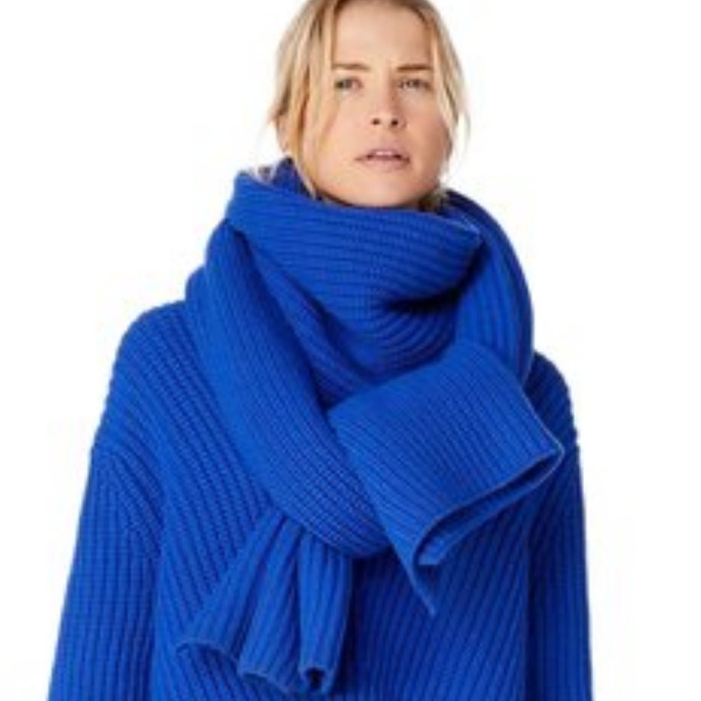 Tory Burch Royal Blue Ribbed Knit Scarf